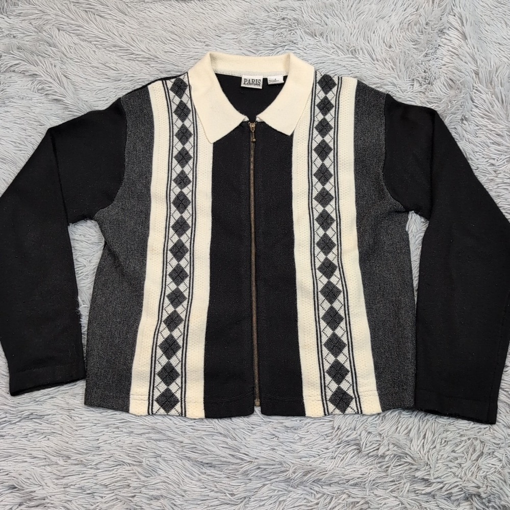 Vintage Paris Sport Club‎ Sweater Womens S Cardigan Zip Up Wool Blend Soft Comfy